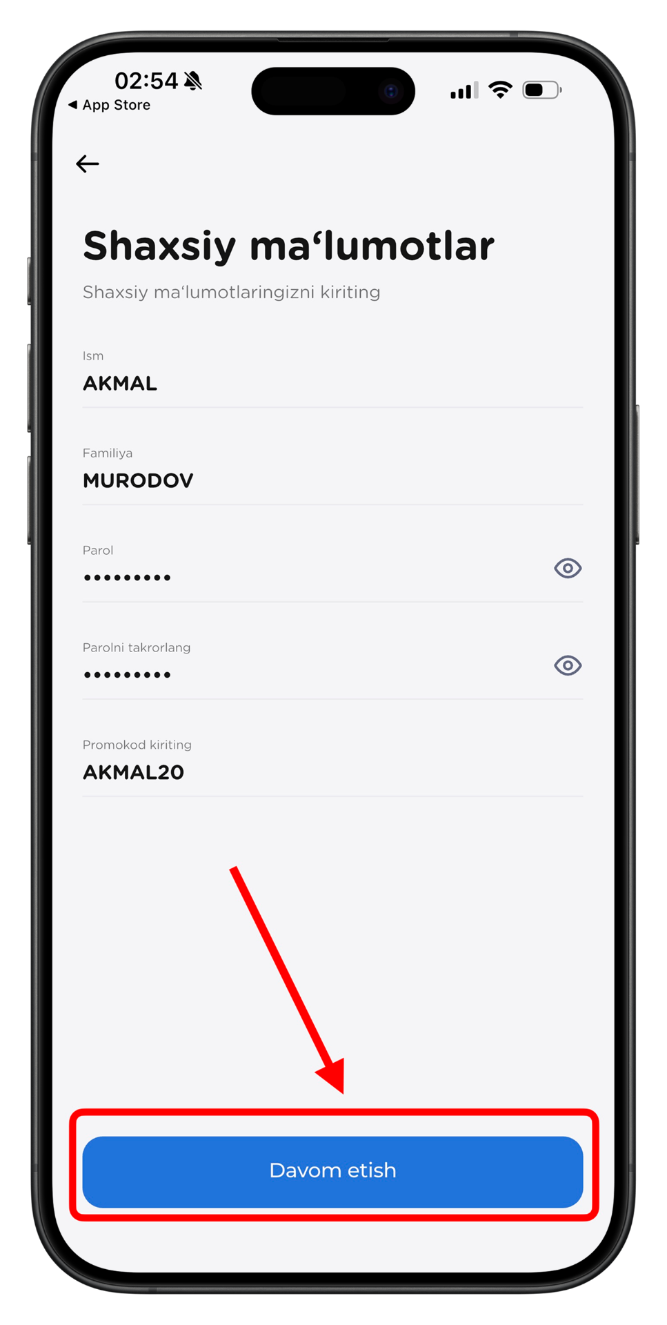 3. Shaxsiy ma'lumotlarni to'ldiring