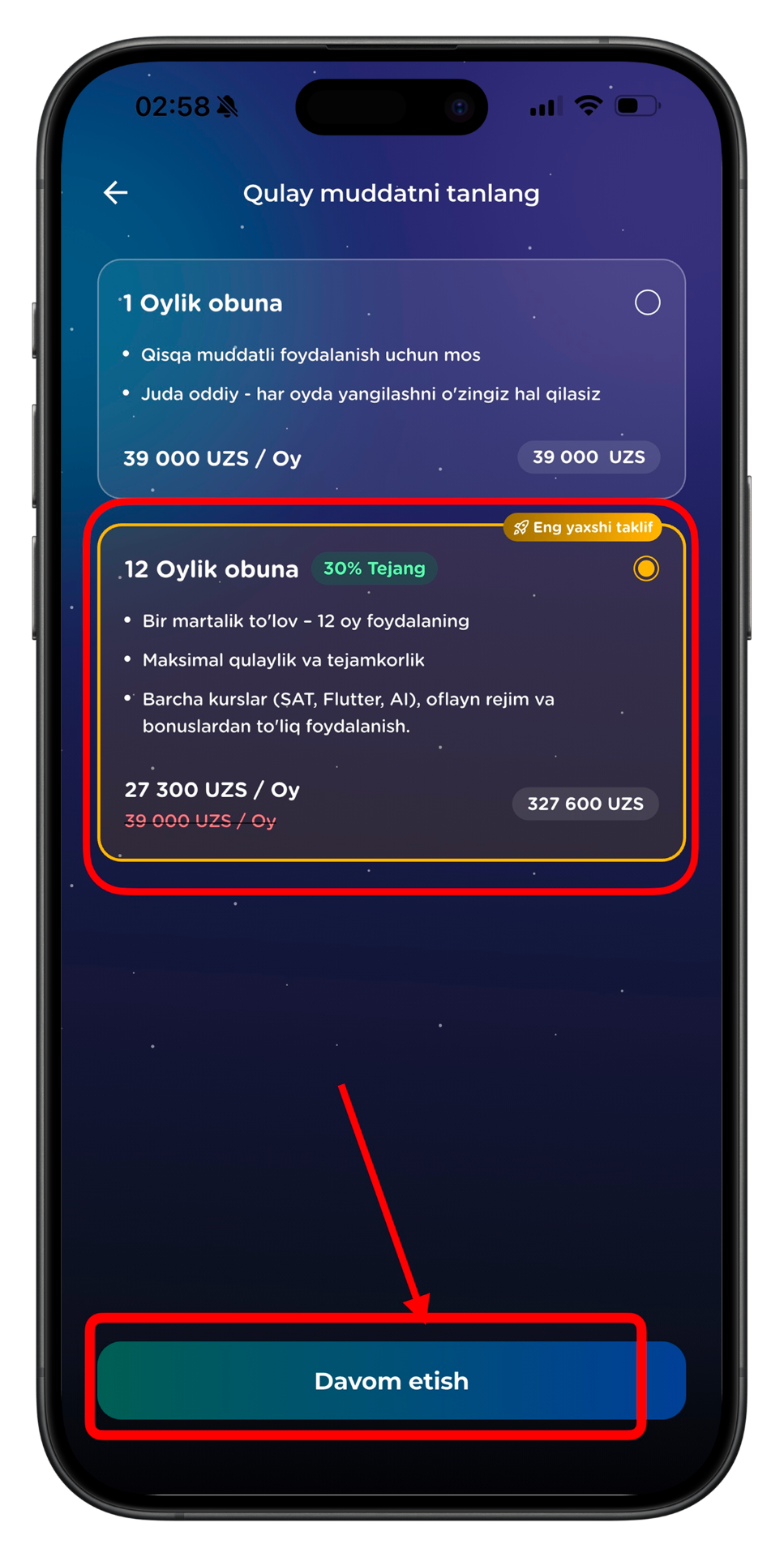 7. Qulay tarifni tanlang