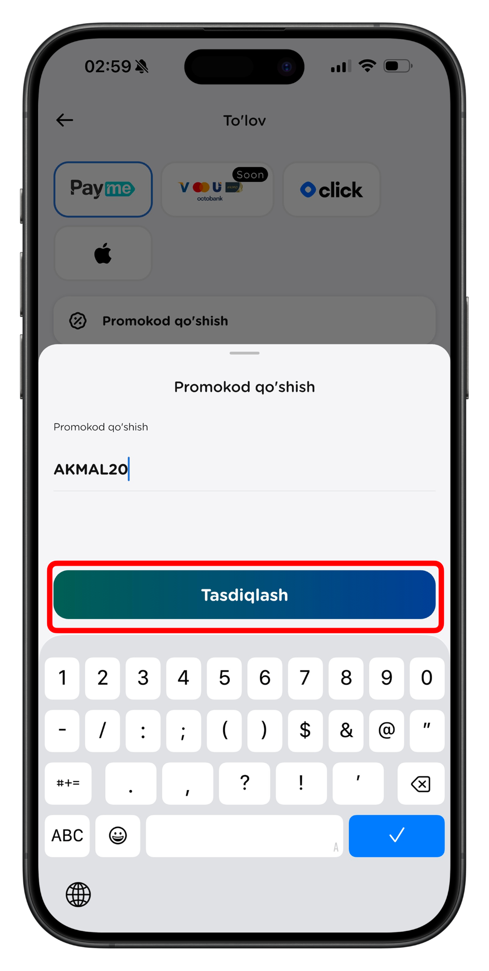 8. Promokodni kiriting